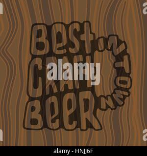 Hand drawn handmade monochrome lettering on wood texture. Text Best Craft Beer in Town. Beer glass. Logo template and design element for bar, pub, men Stock Vector