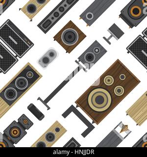 Seamless pattern of different stereo acoustic systems. Speaker systems for listening high definition audio. Amplified monitors and subwoofers. Small c Stock Vector