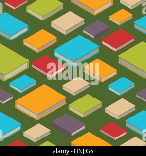 Seamless pattern of new 3d colorful books and tutorials. Isometric flat class books and textbooks wallpaper. Education symbol background. Illustration Stock Vector