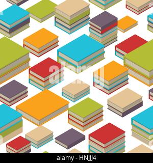 Seamless pattern of new 3d colorful books and tutorials. Isometric flat class books and textbooks wallpaper. Education symbol background. Illustration Stock Vector