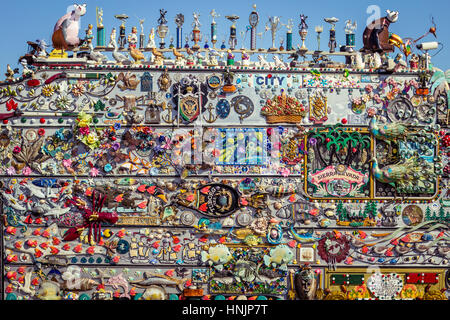 Crazy Decorated Theme parked Truck Car tourist san Diego Sea Port Village Stock Photo