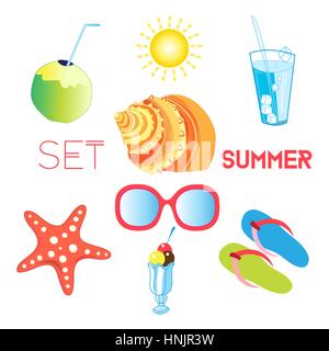 Vector set of different items of summer on a white background Stock Vector