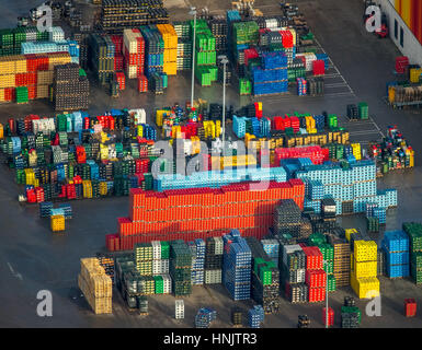 Deposit boxes, returnable bottles, beer crates, terrain of company trinkgut in Hamm, Colorful boxes, industrial area, industrial area Schmieding road, Stock Photo