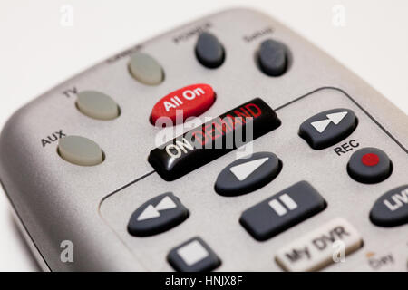 On demand button on cable TV remote closeup - USA Stock Photo