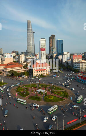 Ben Thanh roundabout and Bitexco Financial Tower, Ho Chi Minh City (Saigon), Vietnam Stock Photo