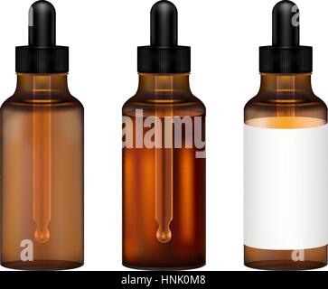 real amber glass  bottle with eye dropper vector Stock Vector