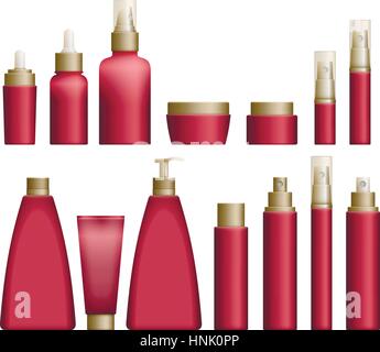 Realistic red Cosmetics bottles Stock Vector