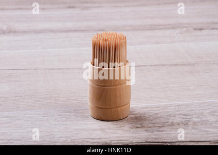 Wooden toothpicks in box. Stock Photo