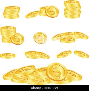 set vector illustration of gold coins isolate on white background Stock ...
