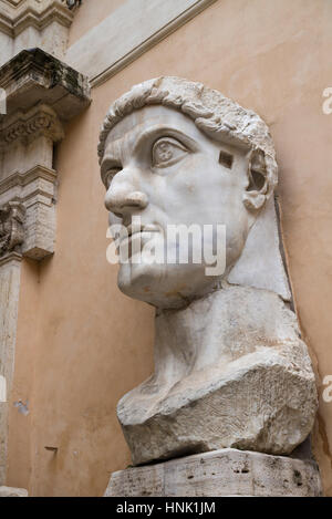Rome. Italy. Portrait bust of Roman Emperor Constantine I, The Great (ca. 272-74-337 AD), 313-324 AD, from the colossal statue found in the Basilica o Stock Photo
