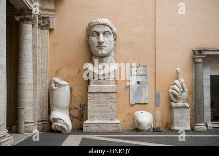 Rome. Italy. Remains of the colossal statue of Roman Emperor Constantine I, The Great (ca. 272-74-337 AD), 313-324 AD, Capitoline Museums. Musei Capit Stock Photo