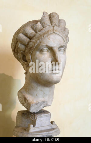 Rome. Italy. Marble bust portrait of Salonia Matidia (68–119 AD), ca. 119 AD. On her head she wears a diadem made of hair arranged in ten symmetrical  Stock Photo
