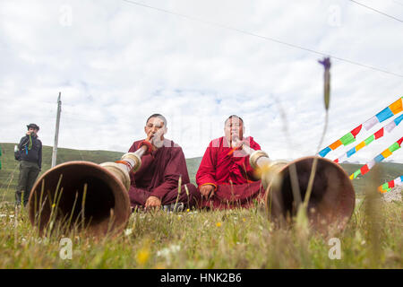 Sikkim Traditional Instruments Tibetan monks playing musical instrument drum ; rumtek monastery ...