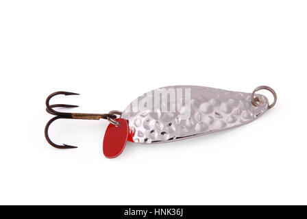 Silver fishing bait isolated on white background with soft shadow Stock Photo