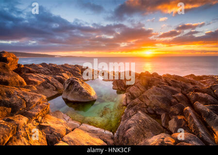 Golden Coastal Sunset In Wyadup, Western Australia Stock Photo