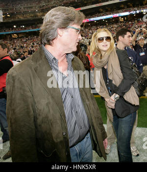 Kurt Russell, left, and Kate Hudson before Super Bowl XXLII in Glendale, AZ on Sunday, Feb. 3, 2008. Photo by Francis Specker Stock Photo