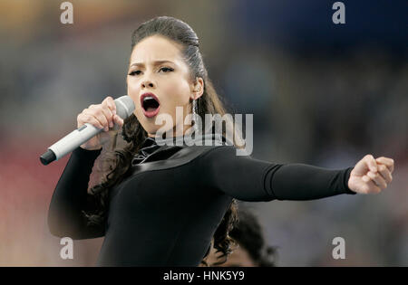 Alicia Keys performs before Super Bowl XXLII in Glendale, AZ on Sunday, Feb. 3, 2008. Photo by Francis Specker Stock Photo