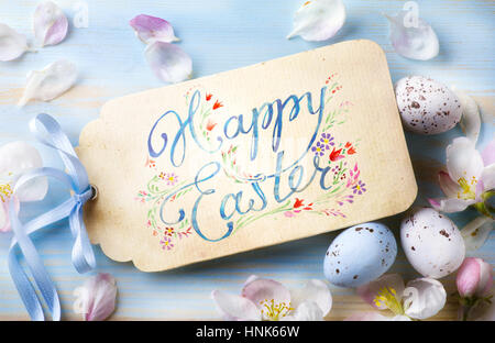 Spring flowers and easter eggs. Happy Easter Background Stock Photo