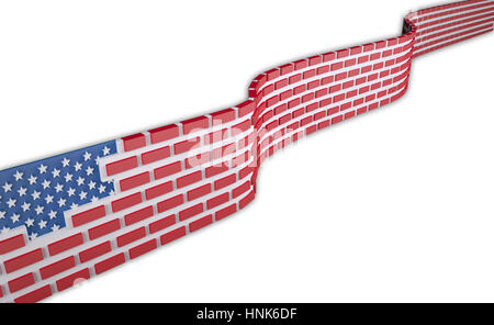 American flag as a brick wall, border protection concept, isolated on white background 3d illustration Stock Photo