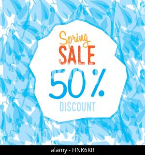 Spring sale banner, background with galanthus snowdrop flowers. Seasonal discount. Stock Vector