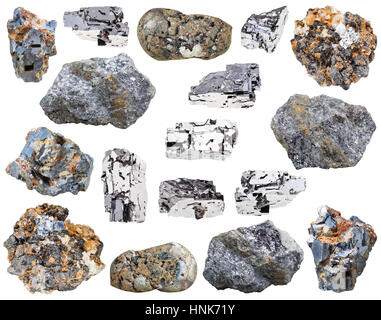 collection of various galena (galenite, lead glance) mineral stones isolated on white background Stock Photo