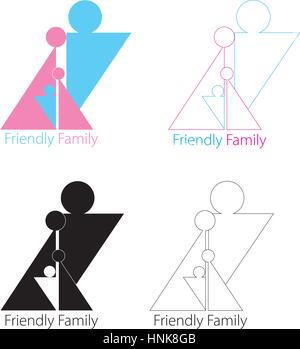 Vector abstract stylized family of 4 person, team lead icon, logo, sign isolated. Family identity Stock Vector