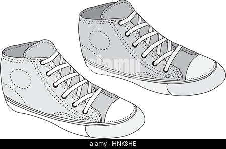 Classic sneaker sketched. Vector, fully editable. Set of sport shoes or sneakers icons in different views. Footwear and lace, clothing and street styl Stock Vector