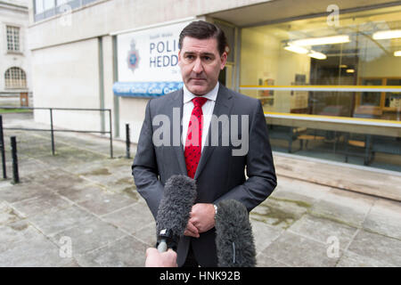 Police are continuing their manhunt for Sammy Almahri who they believe killed Nadine Aburas at Cardiff’s Future Inn hotel on 30 December. Nadine Aburas’ body was found in a hotel room at midday on New Year's Eve.  Picture shows Detective Superintendent Paul Hurley speaking to the press at Cardiff Central police station.  PIC Matthew Horwood © WALES NEWS SERVICE