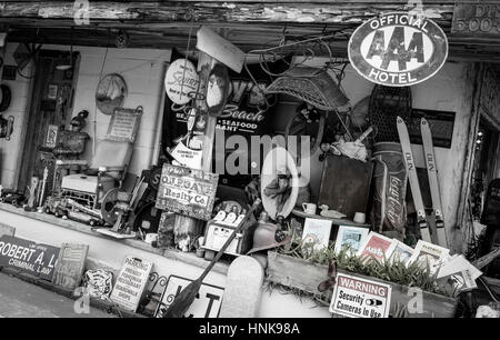 Antiques and nostalgia items at an outdoor flea market. Stock Photo