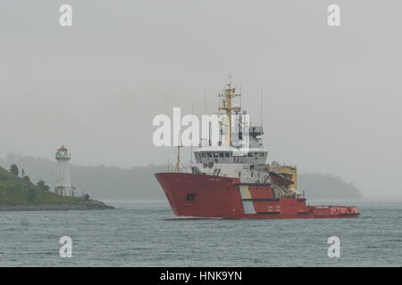 Canadian Coast Guard Ship (CCGS) Earl Grey entering the harbour at Halifax, Nova Scotia, Canada. Stock Photo