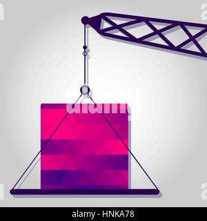Crane and block with a colored triangles forming a gradient, purple to pink. Stock Vector