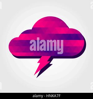 Lightning and cloud with a colored triangles forming a gradient, purple to pink. Stock Vector