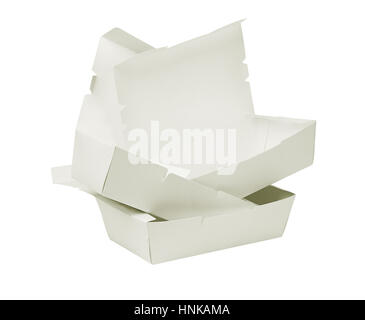 Stack of Open Takeaway Boxes on White Background Stock Photo
