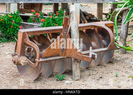 Rusty Old Disc Harrow, Agricultural Tool Stock Photo