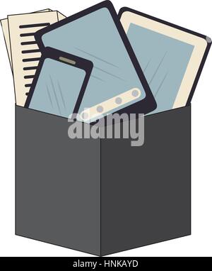 Cardboard box with technological devices vector illustration Stock Vector