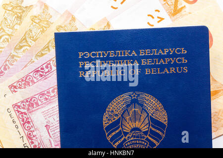 Belarusian passport and money Stock Photo