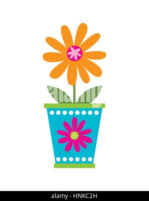 beautiful flower in a pot over white background, colorful design ...