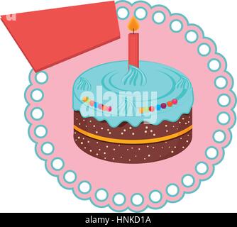 circular frame with birthday cake with candle vector illustration Stock Vector