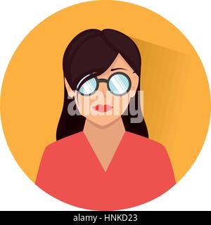 circular shape with half body woman with glasses vector illustration Stock Vector