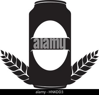 silhouette monochrome canned drink with ornament leaves vector illustration Stock Vector
