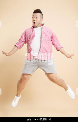 Young fat man travel Stock Photo