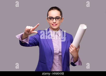 Woman tailor pressing virtual button Stock Photo