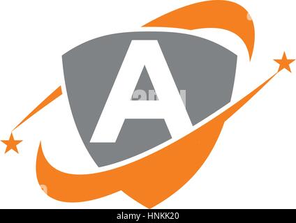 Shield Star Swoosh Initial A Stock Vector