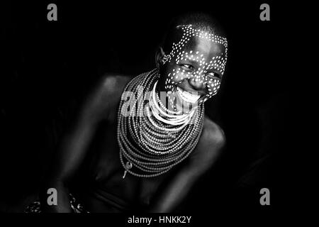 A Portrait Of A Young Woman From The Karo Tribe, Kolcho Village, Omo Valley, Ethiopia Stock Photo