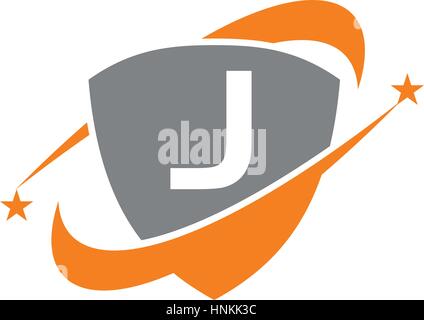 Shield Star Swoosh Initial J Stock Vector
