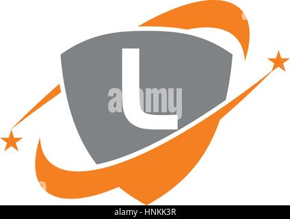Shield Star Swoosh Initial L Stock Vector