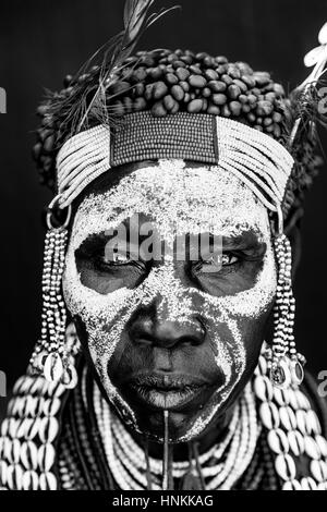 A Portrait Of An Elderly Woman From The Karo Tribe, Kolcho Village, Omo Valley, Ethiopia Stock Photo