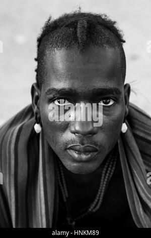 Portrait Of A Hamer Man At The Turmi Monday Market, Turmi, Omo Valley, Ethiopia Stock Photo