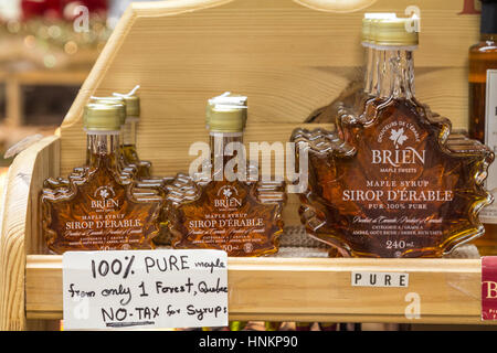 TORONTO, CANADA - DECEMBER 21, 2016: Maple Syrup for sale on St Lawrence Market in Toronto, Ontario, Canada Stock Photo