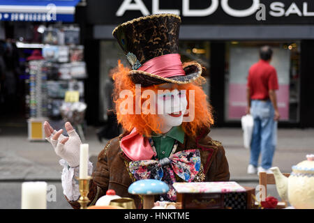 The Mad Hatter sitting at the tea table in Camden, London. Stock Photo